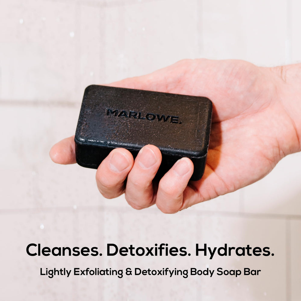 MARLOWE. side view of dense triple-milled soap for longer use