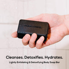 MARLOWE. side view of dense triple-milled soap for longer use