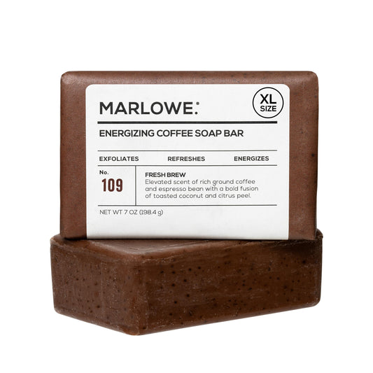 MARLOWE. front packaging showing bar and Fresh Brew scent for clear shelf presence