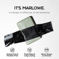 MARLOWE. rich lather in hand demonstrating effective cleansing and soft finish