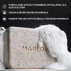 MARLOWE. close-up of Original bar texture showing exfoliating granules for smoother skin