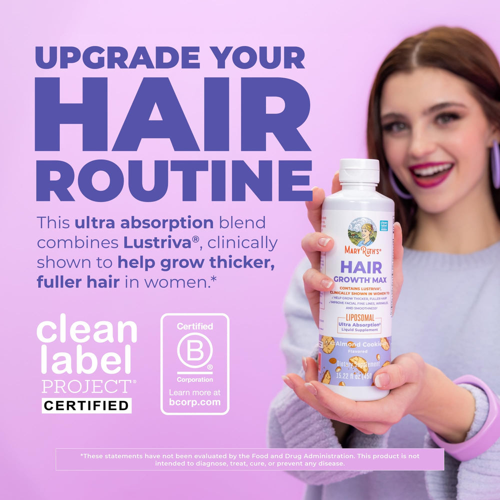 MaryRuth's label close-up highlighting Lustriva and biotin information