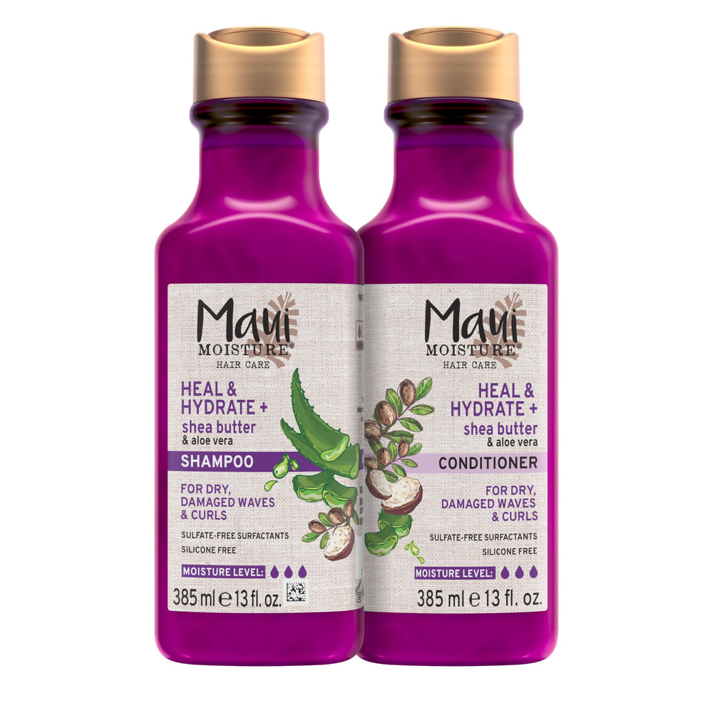 Maui Moisture front packaging showing both bottles and benefits