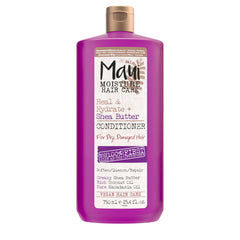 Maui Moisture front bottle showing 13 fl oz and shea butter benefits