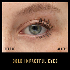Max Factor lashes before and after image showing visible volume and length