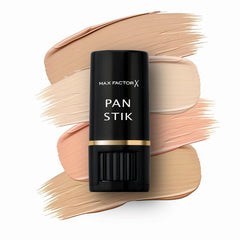 Max Factor Pan Stik before and after on cheek showing concealed blemishes benefit