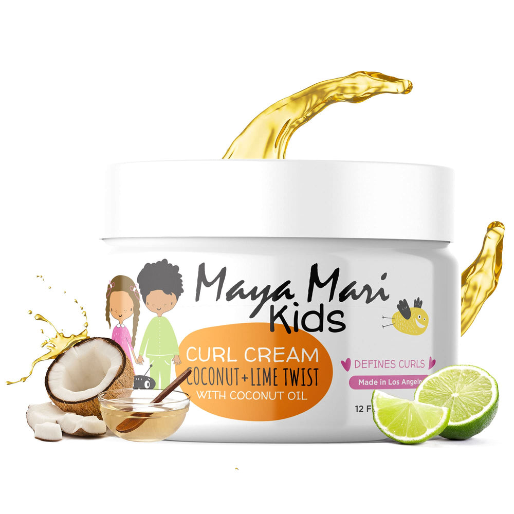 MAYA MARI front packaging showing 12 oz curl cream and kid-friendly design benefits