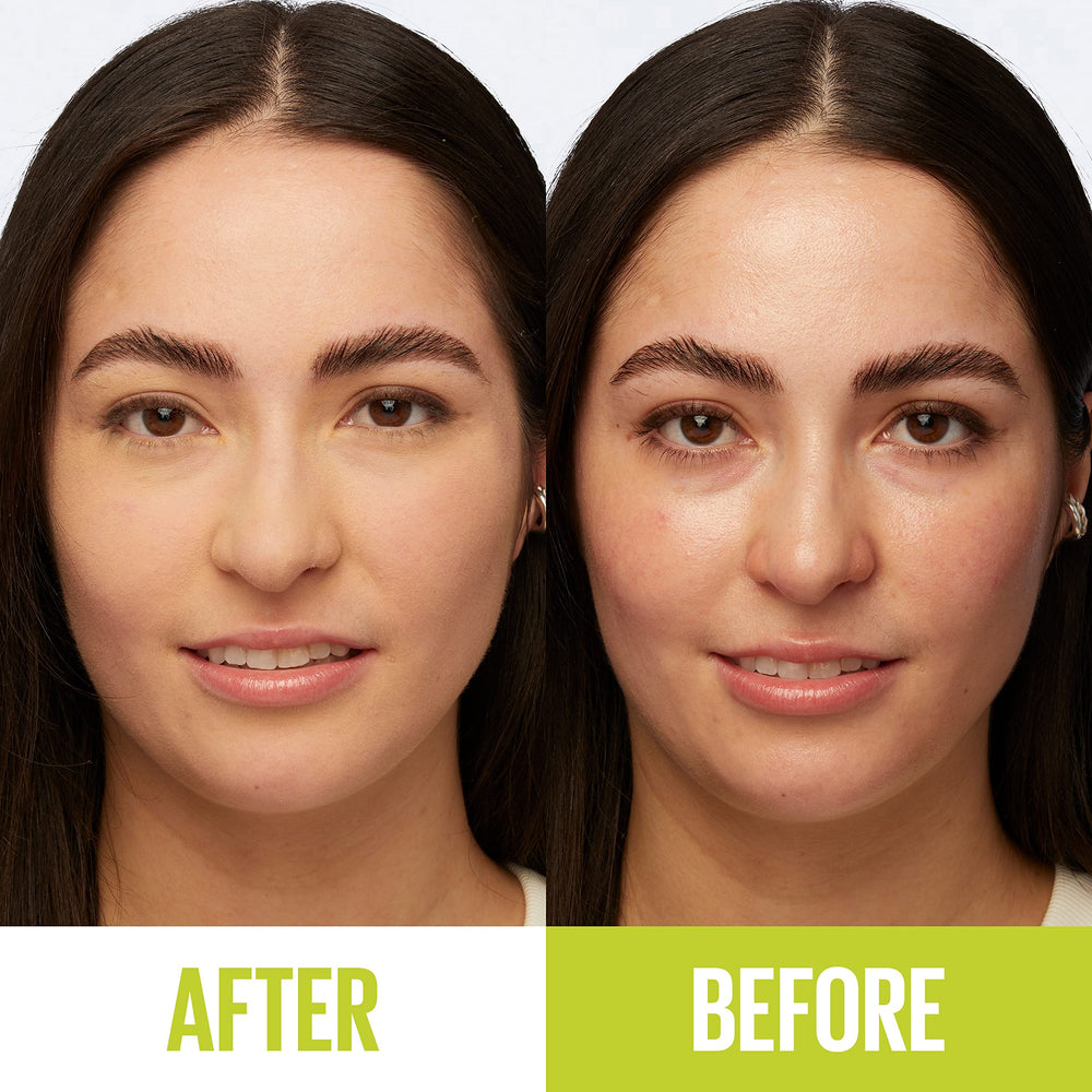 Maybelline application with brush showing even coverage and quick buffing benefit