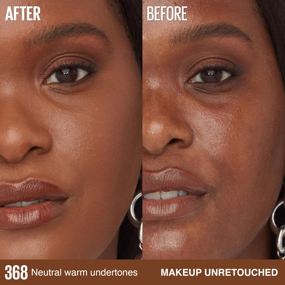 Maybelline application with sponge on jawline demonstrating seamless blend
