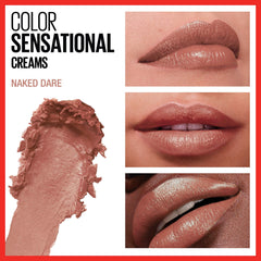 Maybelline lipstick creamy texture close-up, shows smooth glide benefit