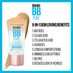 MAYBELLINE Dream Pure pump application in hand demonstrating easy, mess-free use benefit