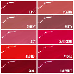MAYBELLINE dried vinyl finish on lips showing non-transfer glossy look benefit