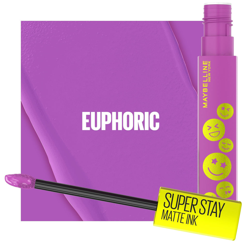 Maybelline Euphoric swiped on lip showing matte texture and intense pigment benefit