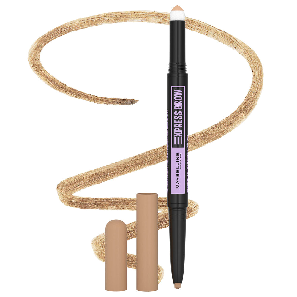 Maybelline front view of product showing compact dual-ended design for quick brows