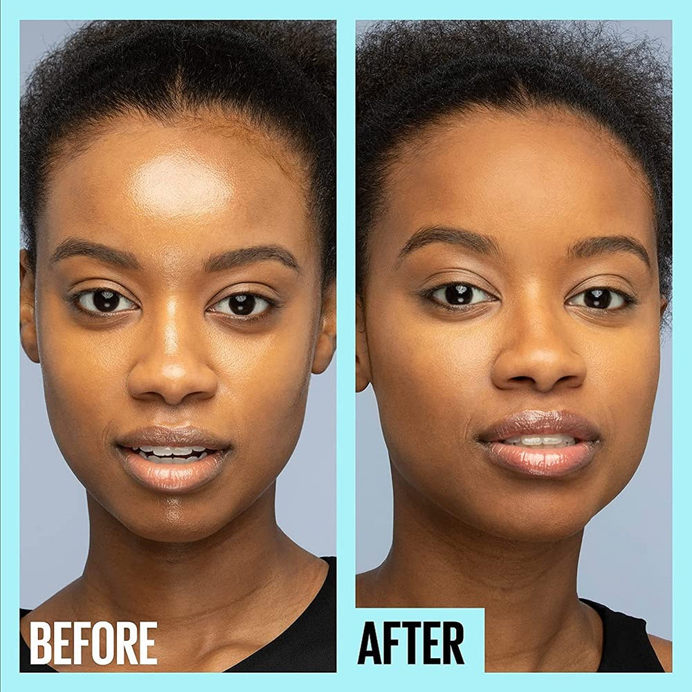 Maybelline primer paired with foundation, improves makeup adherence benefit