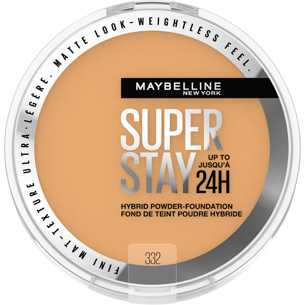 Maybelline compact front view showing sleek case and product branding for easy travel