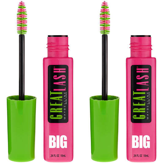 Maybelline Great Lash BIG front packaging shows two tubes, clear product benefit