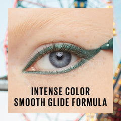 Maybelline hunter green pencil beside sharpener showing readiness