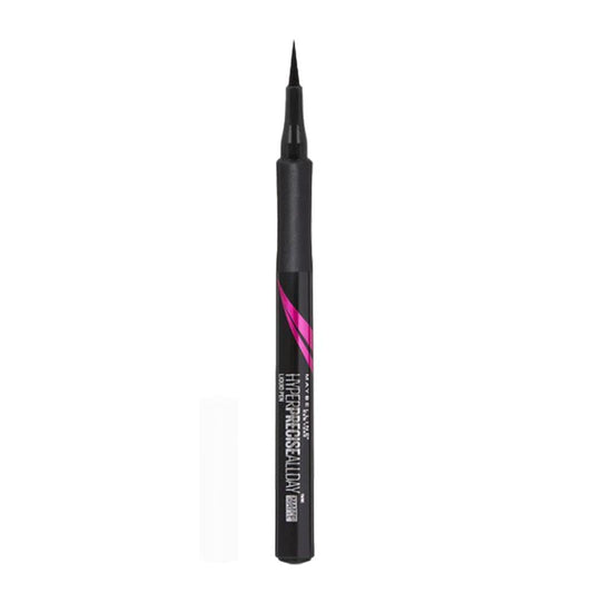 MAYBELLINE front packaging showing travel-size eyeliner and matte black shade benefit: easy portability