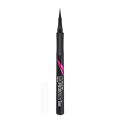MAYBELLINE front packaging showing travel-size eyeliner and matte black shade benefit: easy portability
