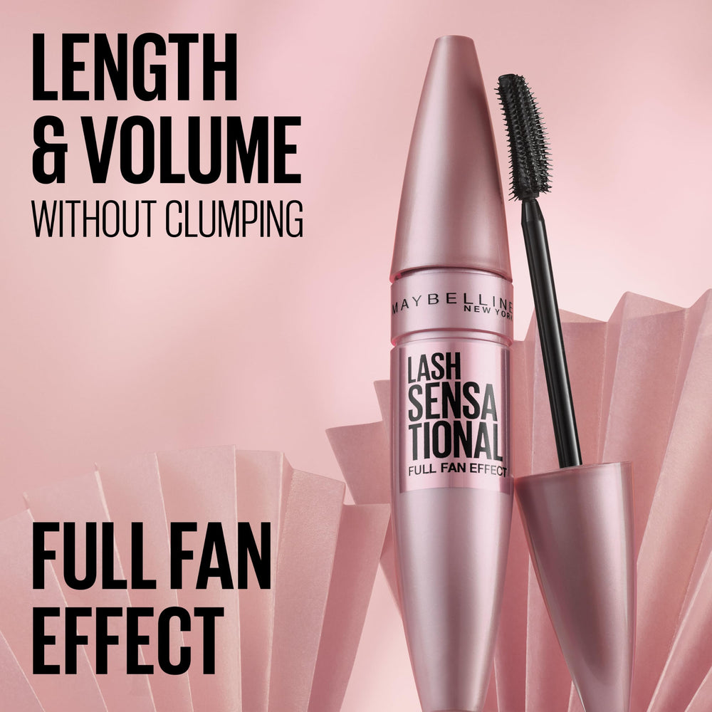 Maybelline Lash Sensational displayed with eyeliner and palette for coordinated look