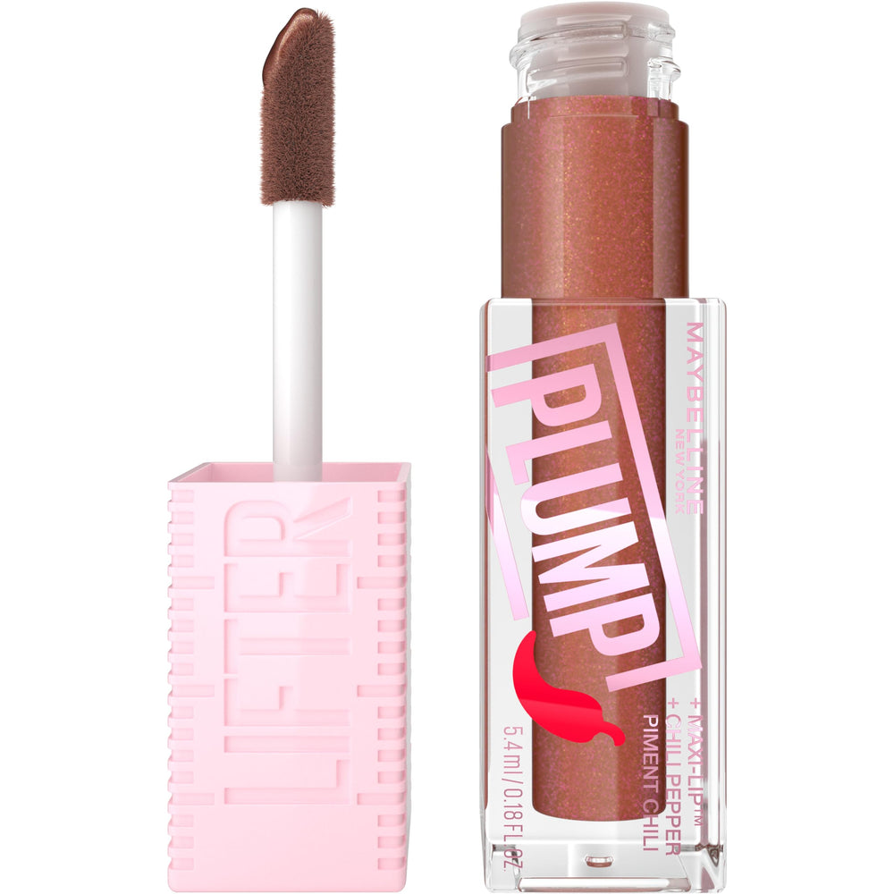 MAYBELLINE Lifter Gloss Cocoa Zing front packaging showing shade and glossy finish benefits