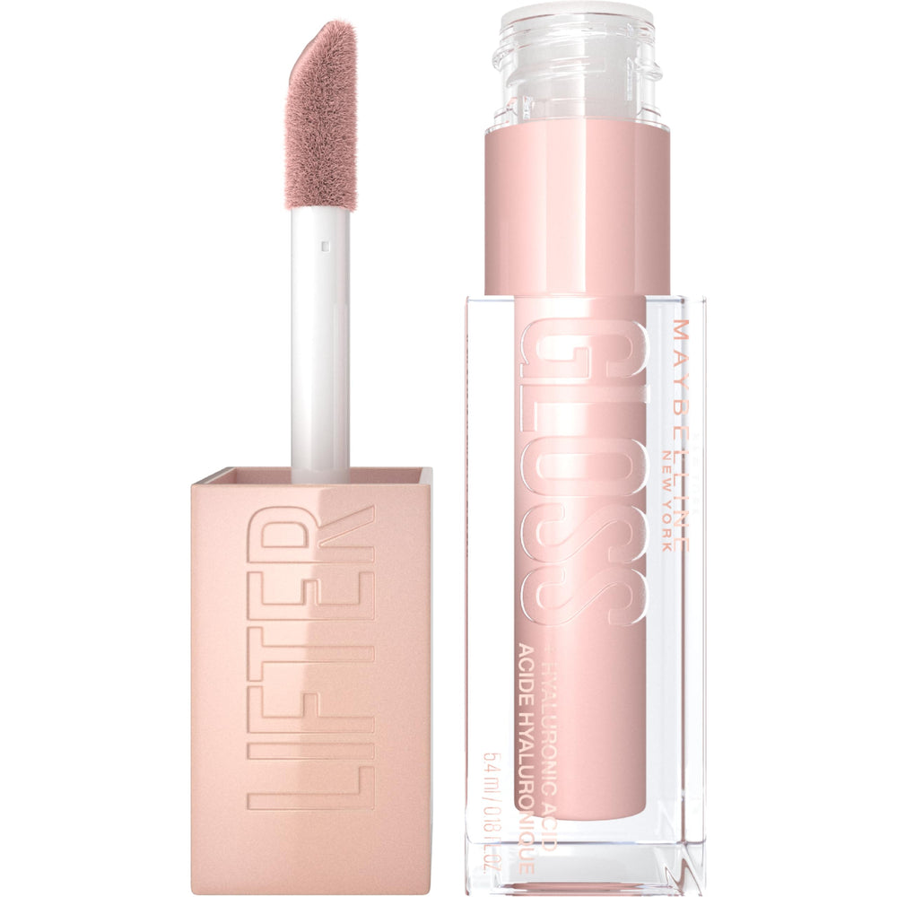 maybelline lifter gloss front tube showing shade Ice and glossy finish benefit