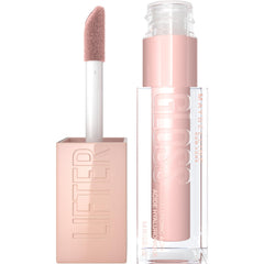 maybelline lifter gloss front tube showing shade Ice and glossy finish benefit