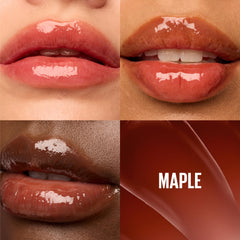 Maybelline Lifter Gloss Maple closed tube label highlighting shade and scent