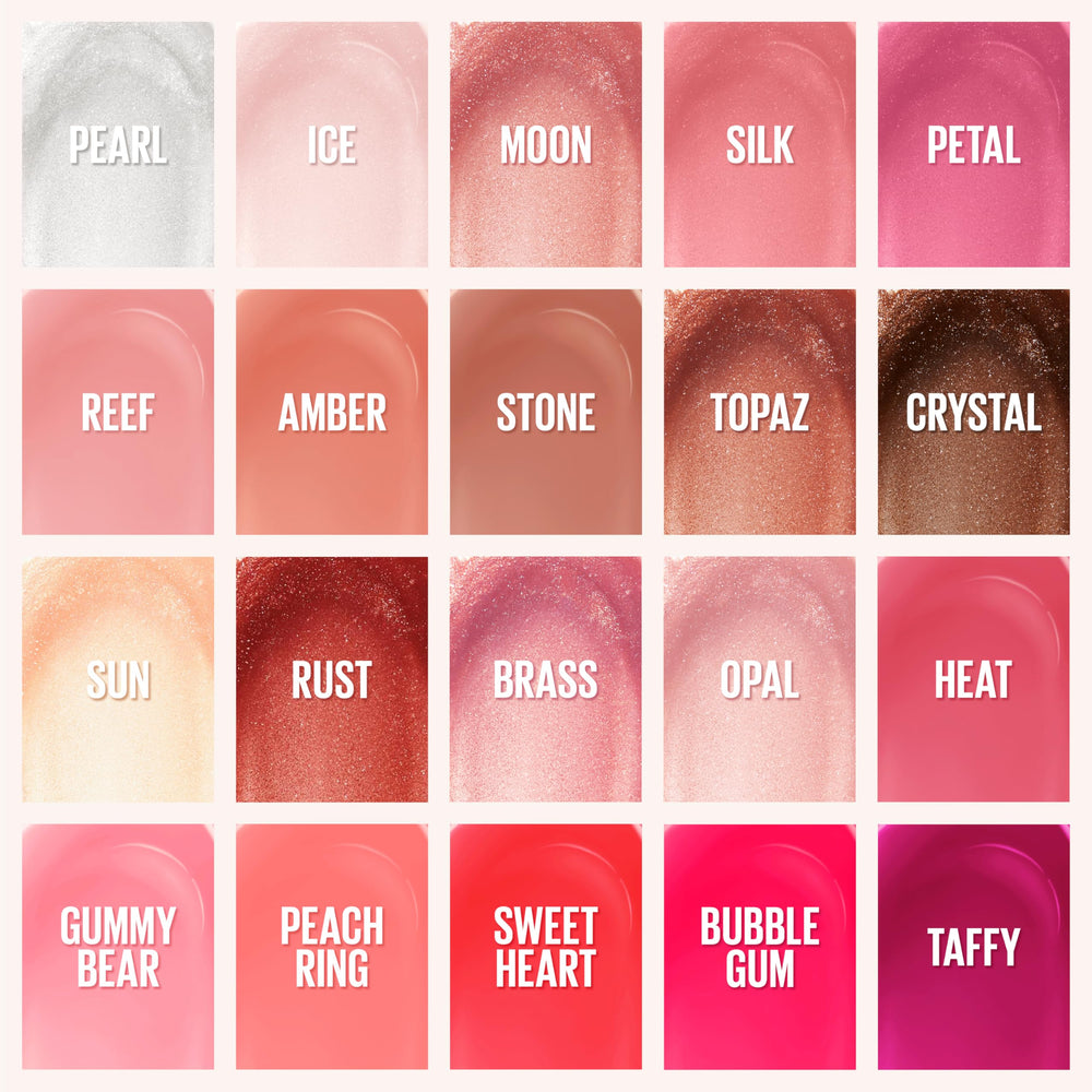 Maybelline gloss applied to model lips highlighting plumper-looking benefit