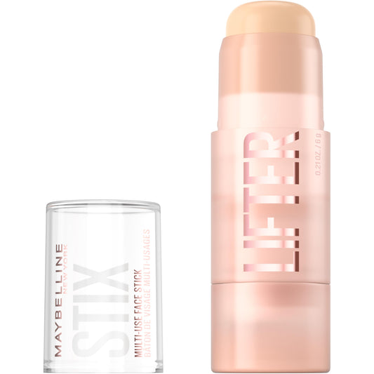 Maybelline Lifter Stix front packaging showing stick and cap, easy grab-and-go