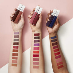 MAYBELLINE tube beside matching liner showing coordination and defined pout