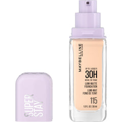Maybelline Super Stay Lumi‑Matte front packaging showing shade 115 and benefits