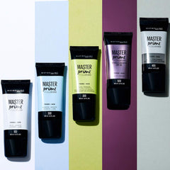 MAYBELLINE primer on a bathroom vanity styled scene suggesting everyday routine and practical benefits