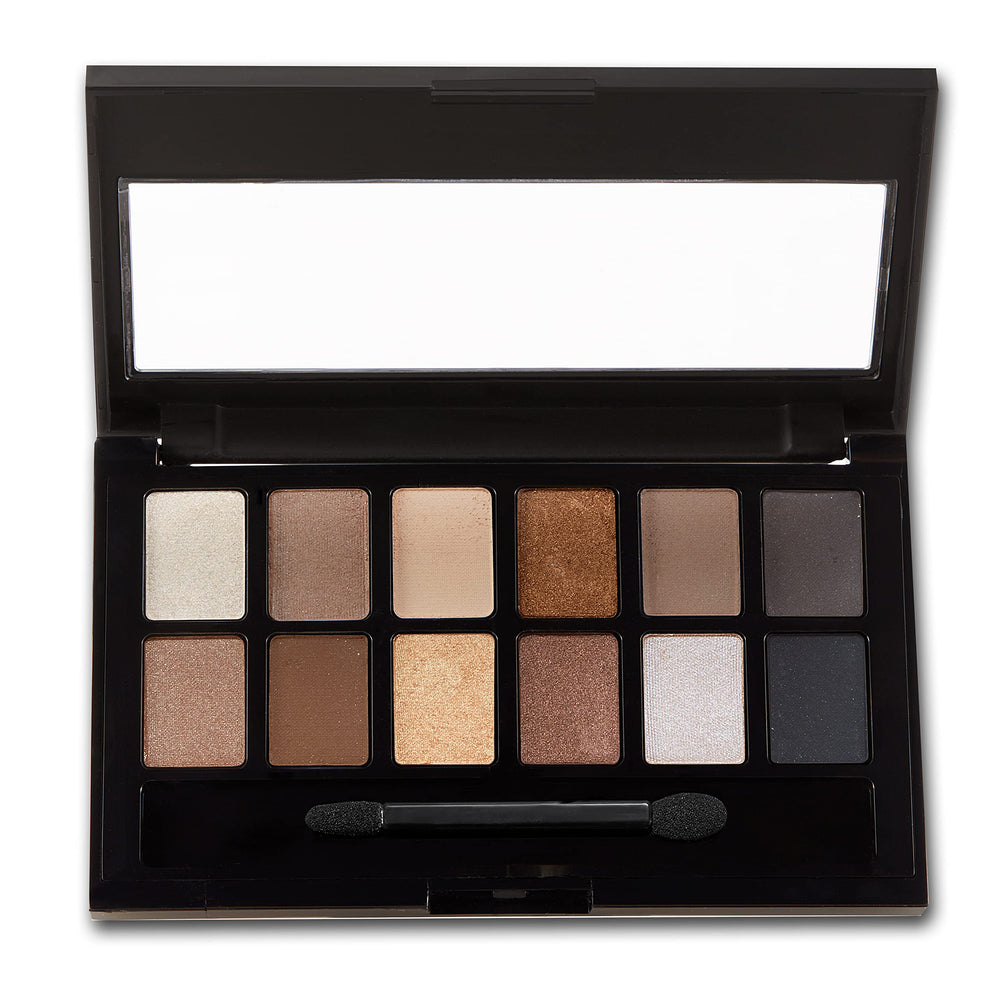 MAYBELLINE open palette top view displaying all 12 neutral shades for versatile looks