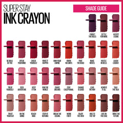 Maybelline product in use applying crayon on lips for long-wear benefit