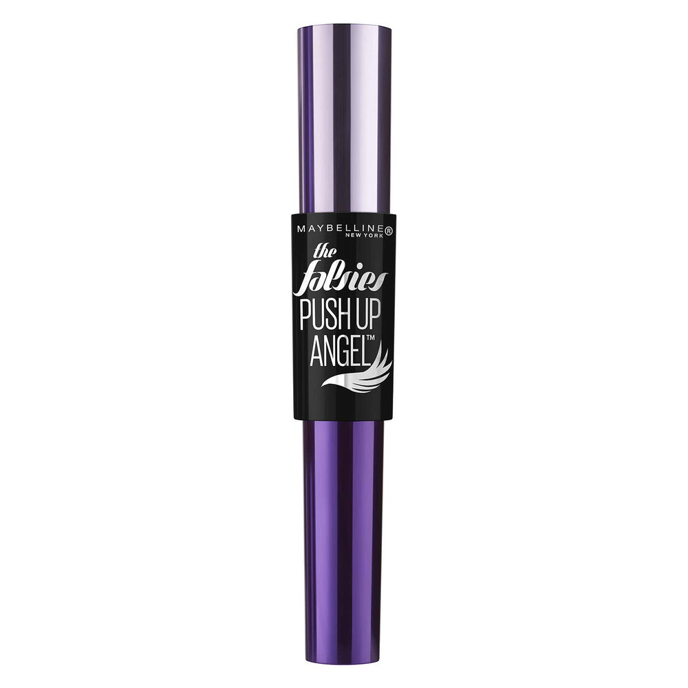 Maybelline wand and tube front view showing product and bold black finish benefit