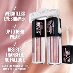 MAYBELLINE texture swatch of Quartz Drip shimmer showing lightweight melting-pearl finish