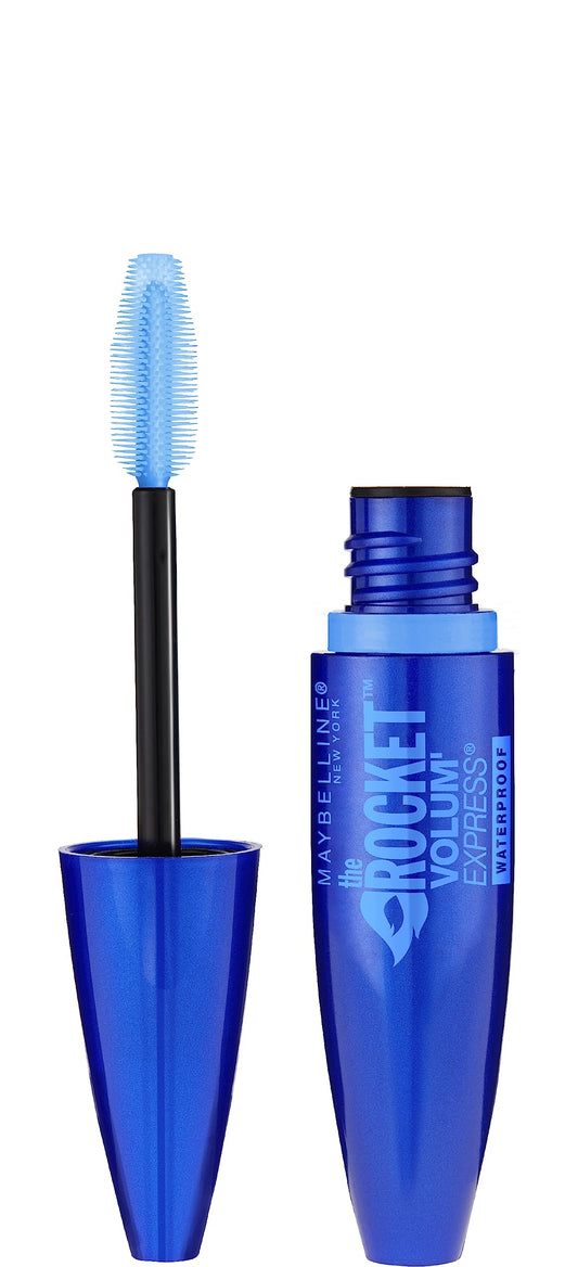Maybelline mascara front packaging showing tube and shade for easy identification and travel convenience