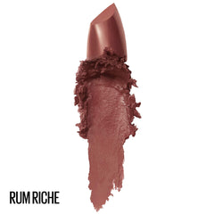 Maybelline Rum Riche closed lipstick bullet highlighting sleek tube and portability benefit