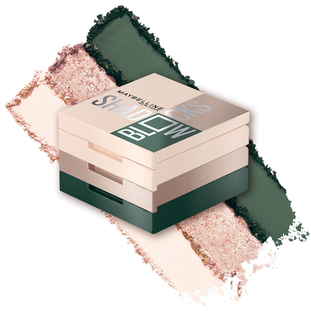 Maybelline Shadow Blocks front packed compact showing stacked trio for travel convenience
