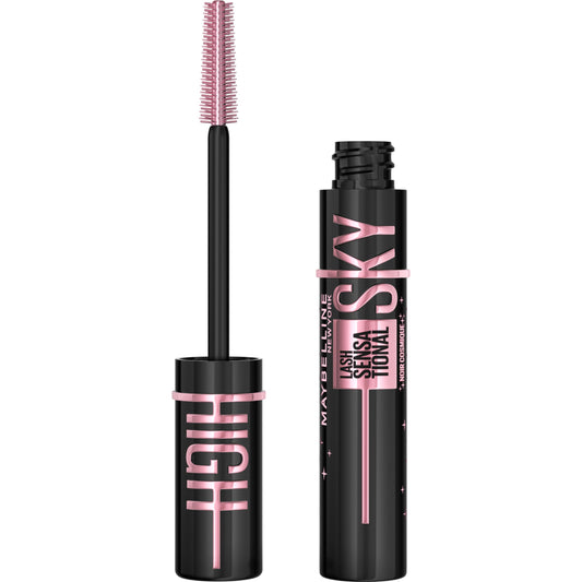 Maybelline Sky High front packaging shows Cosmic Black tube and benefit of bold lashes