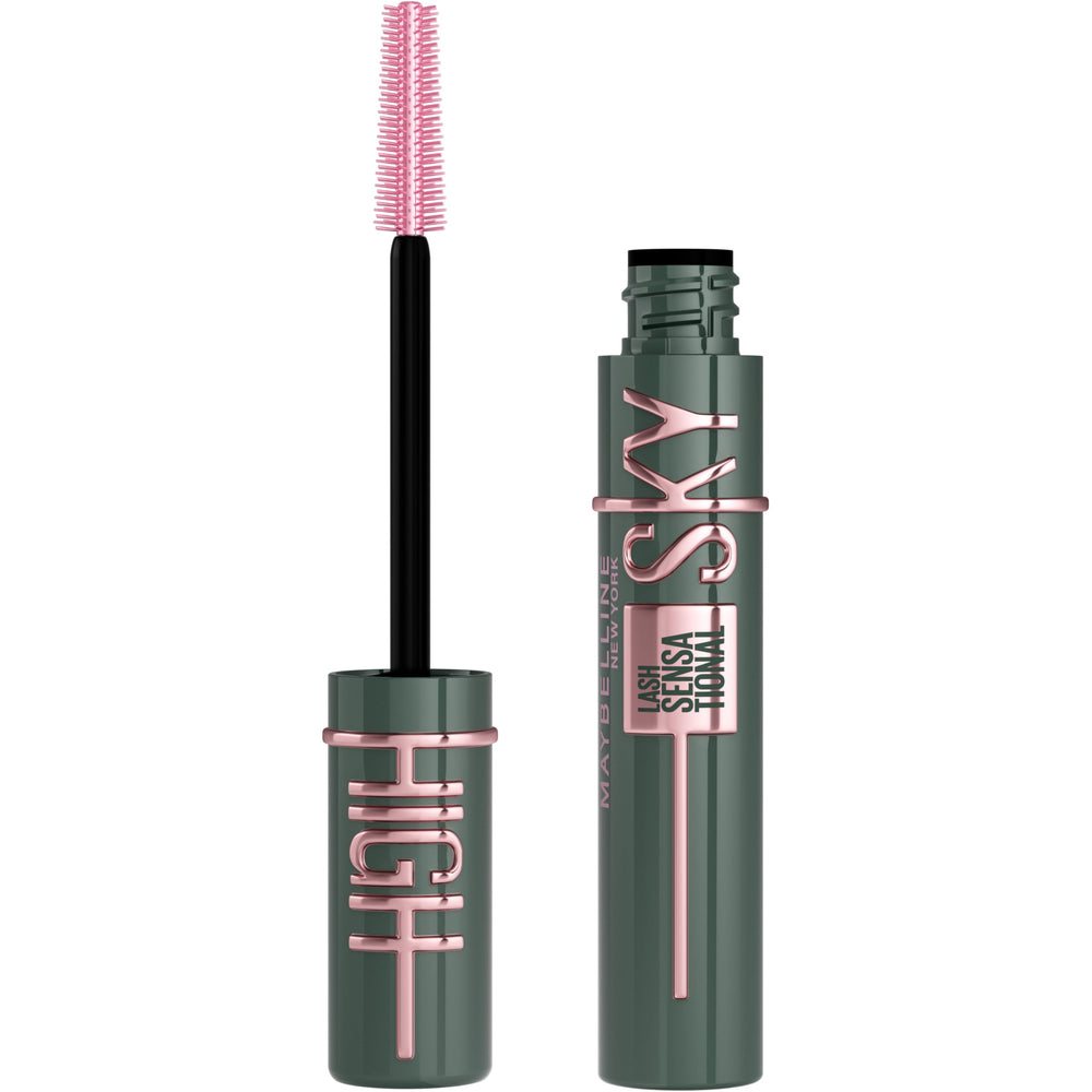 Maybelline Sky High Green Altitude tube front view showing color and branding, boosts lash drama