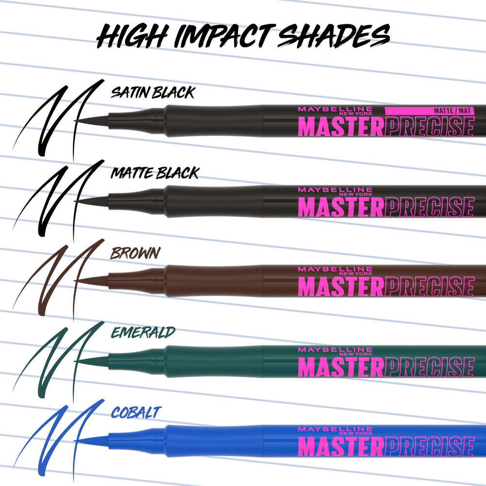Maybelline single stroke swatch card showing saturated Forest Brown pigment