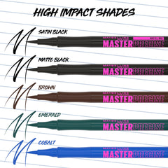 Maybelline single stroke swatch card showing saturated Forest Brown pigment