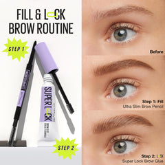 Maybelline Super Lock Brow Glue on a vanity in lifestyle scene for daily use