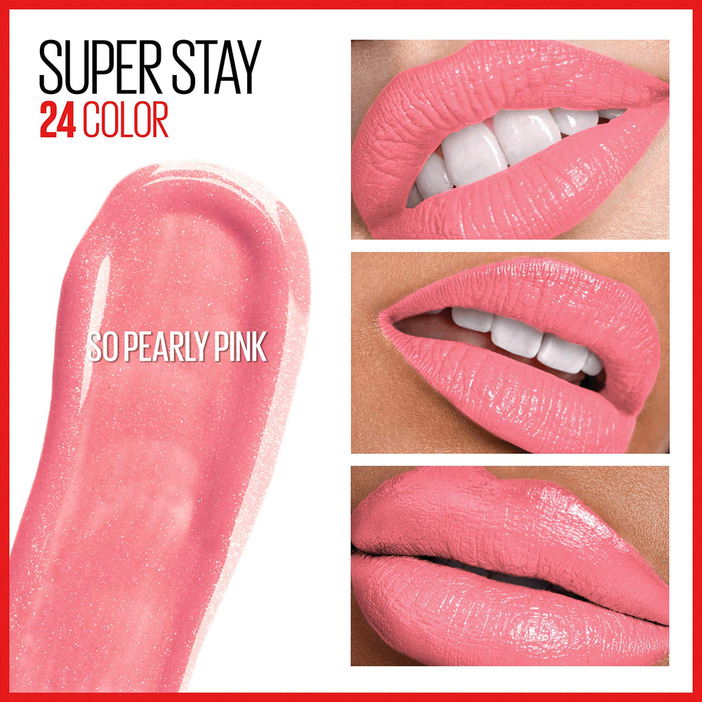 MAYBELLINE So Pearly Pink swatches on arm showing true coral pink payoff