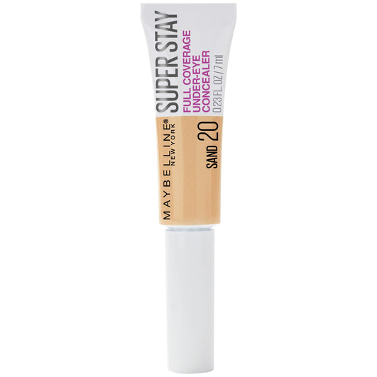 Maybelline Super Stay concealer front packaging showing shade Sand benefit long-lasting coverage