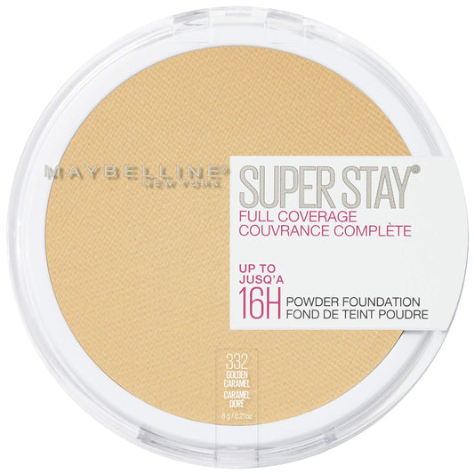 MAYBELLINE front compact showing Golden Caramel shade and portable benefit