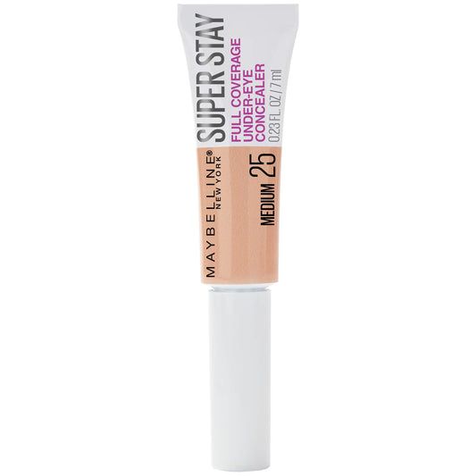 Maybelline Super Stay front packaging showing medium shade and compact tube for easy travel
